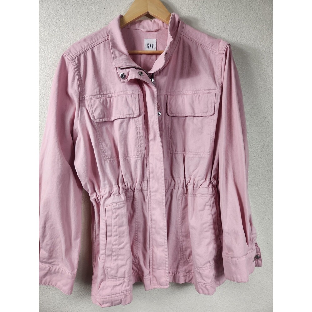 Gap Jacket Womens XXL Pink Twill Anorak Zip Front Cinched Waist Pockets Casual